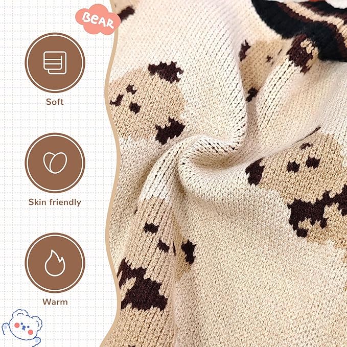 Small Dog Sweaters Cute Bear Dog Cardigans Clothes for Small Medium Dogs Boy Girl Puppy Cat Knitting Cardigan Outfits Dogs Winter Coats Warm Pet Doggy Clothes Soft Knitwear (Beige, Small)