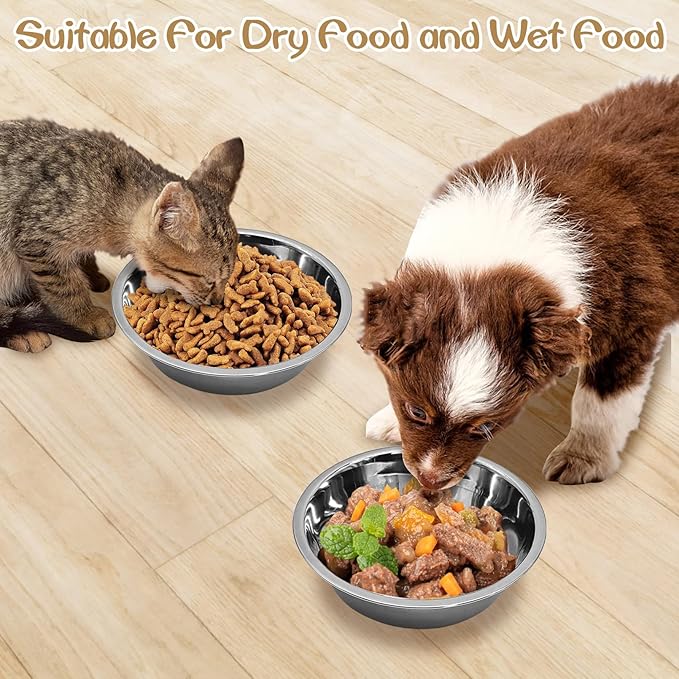 kathson 6 PCS Small Stainless Steel Dog Bowls, Replacement Metal Puppy Food Water Bowl Set Suit for Indoor Outdoor, Pet Feeding Dish for Small Animals Kitten, Dishwasher Safe (4.3 in)