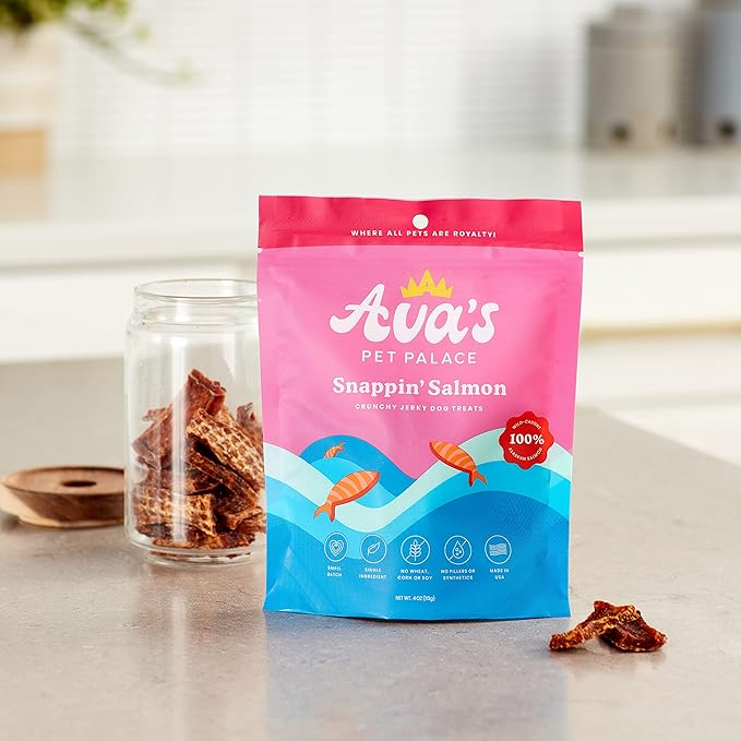 Ava’s Pet Palace Snappin’ Salmon – Air-Dried Wild-Caught Salmon Jerky Dog Treats | Sustainable, High-Protein, Single-Ingredient, Grain-Free Chews | Healthy, Crunchy, No Preservatives | Made in the USA