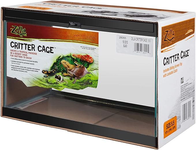 Zilla Critter Cage, Glass Terrarium for Reptiles and Small Animals, 5.5 gallons