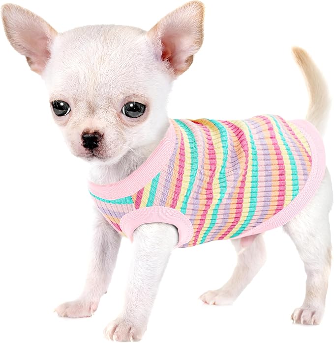 Elevate Your Pet's Comfort and Fashion: Premium 100% Cotton Rib Dog Shirt Vest for Small Breeds Like Chihuahuas, Yorkies, and Puppies .Year-Round Style with Tank-Style Puppy Attire Light Pink XXS