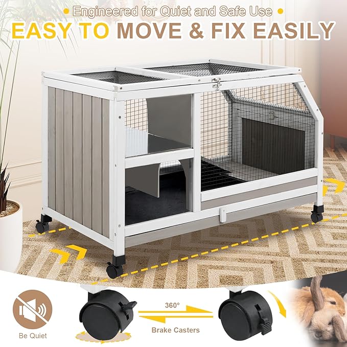 Ketive Rabbit Hutch Indoor - Weatherproof, Multi-Level, Easy Assembly, Lockable, and Comfortable