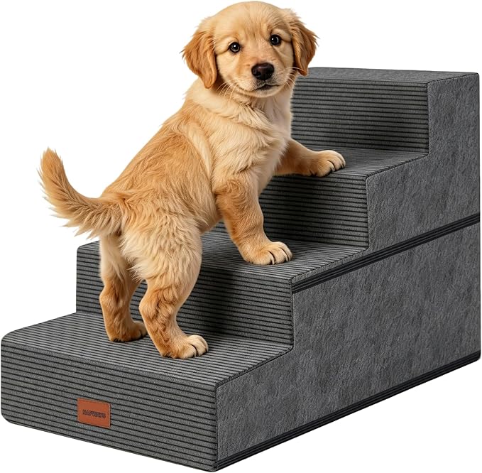 Dog Stairs for Small Dogs, 18" H, 4-Step Pet Steps for Beds or Couches, Non-Slip Balanced Pet Ramp for Medium Cats,Indoor Dog Ladder, Grey