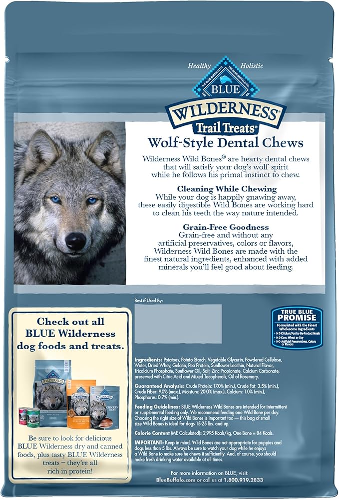Blue Buffalo Wilderness Wild Bones Grain-Free Dental Chews Dog Treats, Small, 27-oz Bag