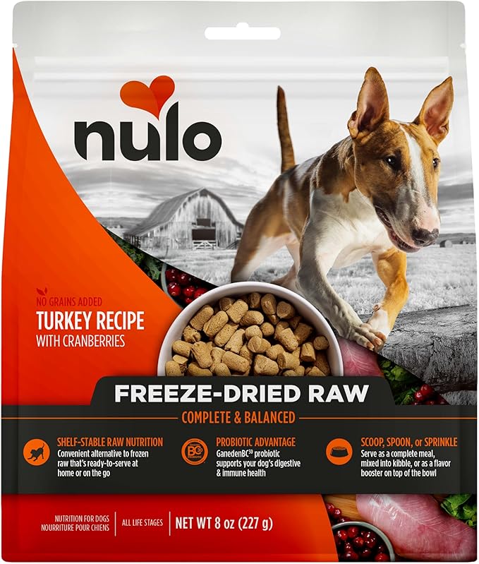 Nulo Freeze-Dried Raw Turkey Recipe with Cranberries Complete and Balanced Dry Dog Food Kibble, 8 Ounce Bag