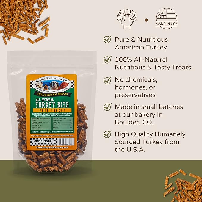 Turkey Bits Grain Free High Protein Dog Treats for Small to Large Breed - Low Calorie for Training - High Value, Human Grade Meat, Healthy Dog Treats for Small, Medium & Large Dogs (8oz)