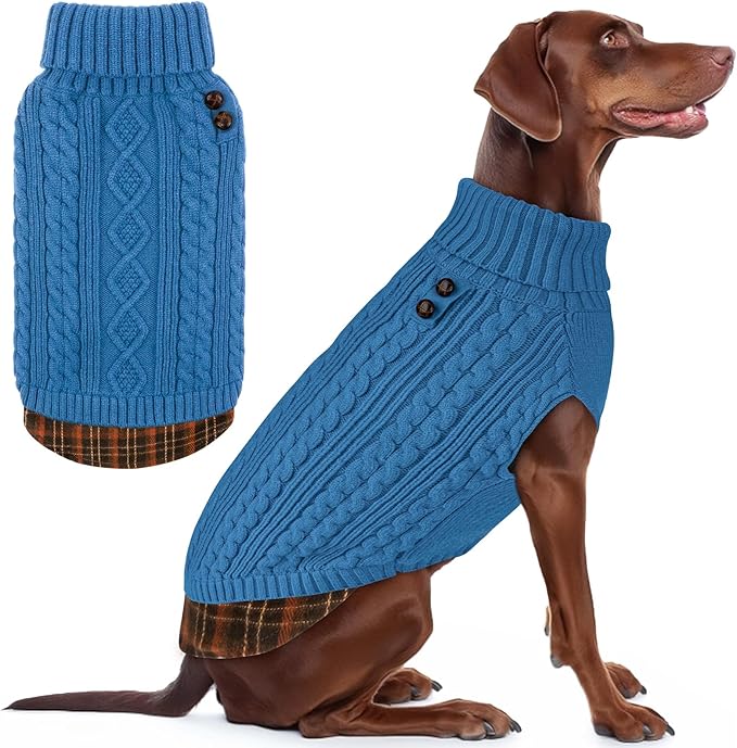 KYEESE Dog Sweater Stretchy Dog Sweaters for Medium Dogs Boy Comfy Pet Coat for Fall Winter Cold Weather Warm Turtleneck Medium Dogs Sweater with Gingham Patchwork