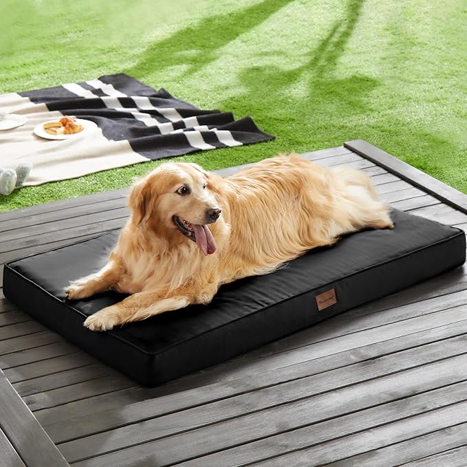 BFPETHOME Outdoor Dog Beds for Large Dogs, Waterproof Dog Bed for Medium, Large, Extra Large Dogs, Orthopedic Pet Bed with Removable Washable Cover, Egg Crate Foam Pet Bed Mat. (47 x 29in, Black)