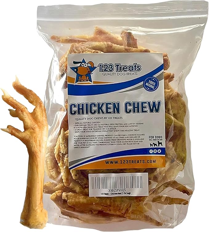 123 Treats Chicken Feet Dog Treats – 100% Natural Baked Chicken Feet for Dogs, Single Ingredient Chew Snacks, Support Joint & Dental Health | Excellent Source of Chondroitin (16 Ounces)