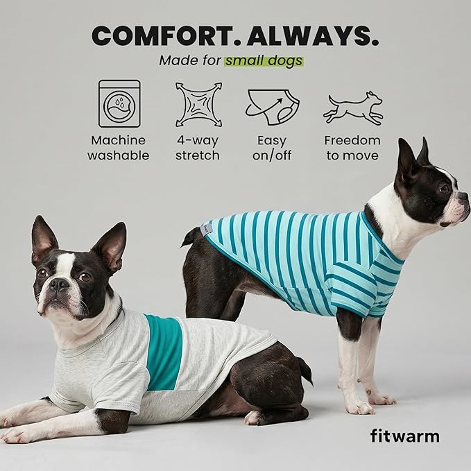 Fitwarm 3 Pack Color Block Striped Dog Shirt, Summer Dog Clothes for Small Dogs, Breathable Lightweight Pet Tshirt with Sleeves, Cat Outfit, Royal Blue, Gray, Teal, XXL