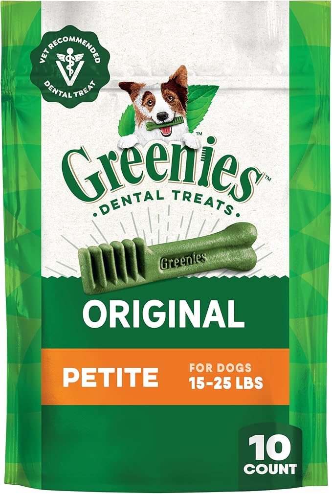 Greenies Veterinarian-Recommended Adult Natural Dental Dog Treats Petite Size, Dog Dental Chews, Original Flavor, 6 oz. Pack, 10 Count