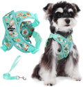 Patas Lague Dog Harness with Leash Set Adjustable Soft Padded Step-in Dog Vest No Choke No Pull Reflective for Medium Pets with Poop Bags and Dispenser, Solid and No-chew, Floral Green L