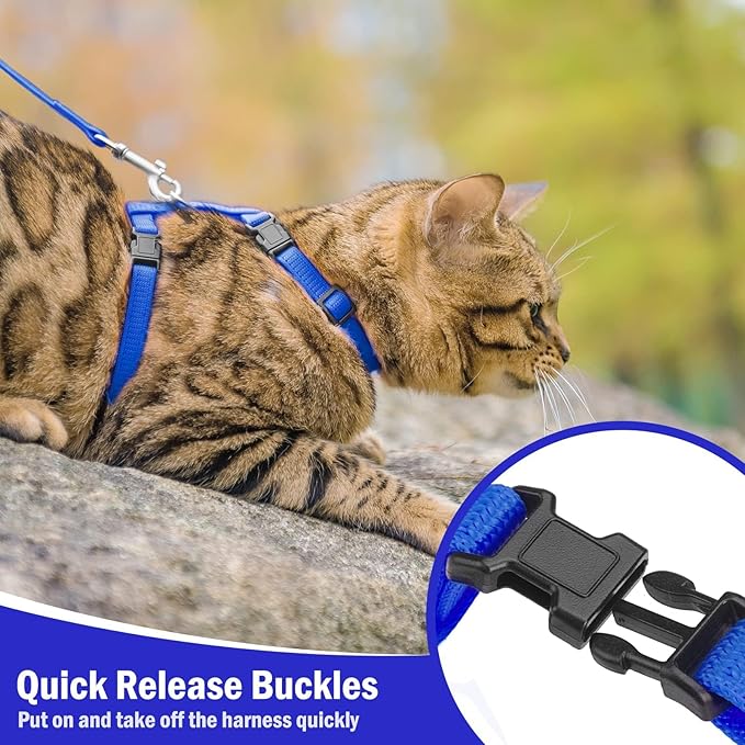 PUPTECK Adjustable Cat Harness and Leash Set Escape Proof Kitten Strap Collar for Walking Travel, Blue