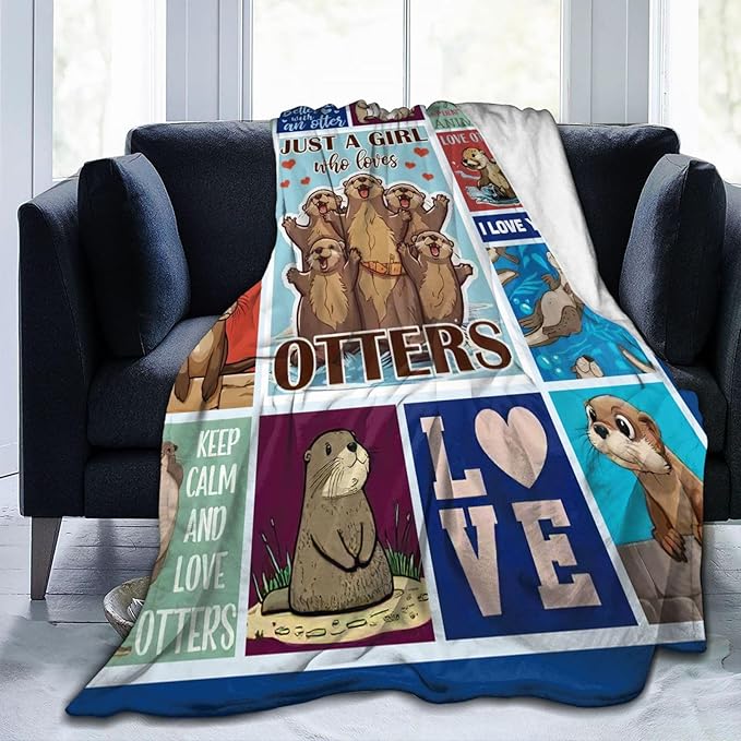 SweetFox Just A Girl Who Loves Otters Blanket, Otter Decor Throw Blanket Gifts for Girls Boys Lovers Super Warm Soft Plush Fleece Flannel Winter Bedding Blankets for Kids Adults Men Women 60"X50"