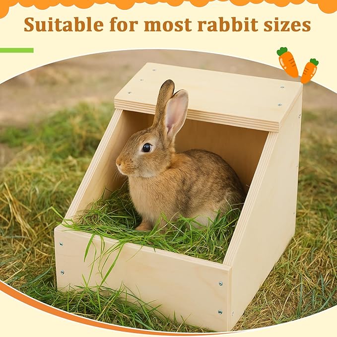 Maxcheck 2 Pack Wood Rabbit Nesting Box, 14x8x8 Inch Wooden Hutch Hideout for Breeding, Natural Burrow Den Alternative for Rabbits & Small Animals
