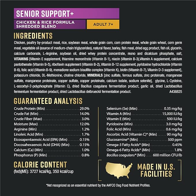 Purina Pro Plan AdvantEDGE Senior Support Plus Shredded Blend Chicken and Rice Formula Dry Dog Food - 3.5 lb. Bag