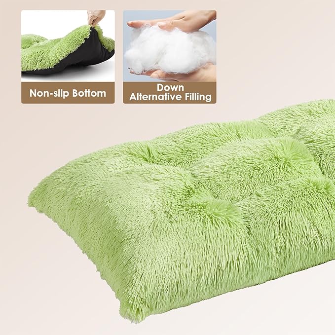EHEYCIGA Fluffy Dog Crate Bed for Small Dogs, Plush Faux Fur Crate Pad, Calming Anti Anxiety Small Dog Bed, Washable Soft Warm Mat with Non-Slip Bottom, Green