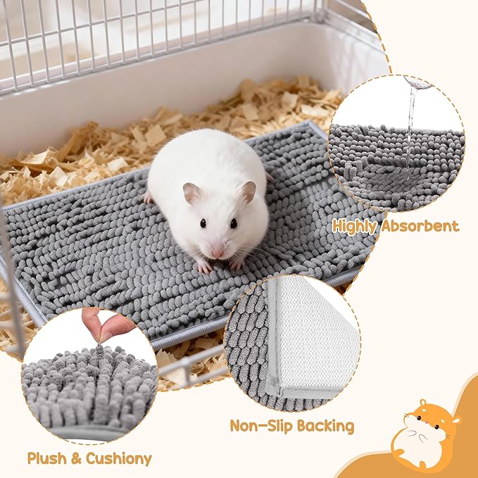 6 Pcs Guinea Pig Cage Liner, 20x12 Inch Washable Fleece Bedding Mats & Reusable Pee Pads for Rabbits and Small Animals (Gray)