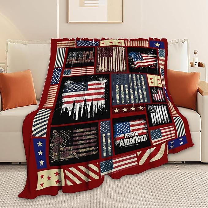 Veteran Blanket American Flag Throw Blanket Veterans Day Gifts for Men Women Adults Super Soft Cozy Plush Fluffy Fuzzy Fleece Blanket Home Decor 50''X60''