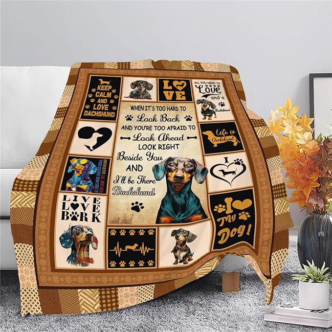 Dachshund Throw Blanket Weiner Dog Dachshund Puppy Stuff Gifts for Dog Lover Kids Girls Boys Adults Women Men Soft Cozy Warm Plush Fluffy Fuzzy Fleece Blanket Decor 60''X80''