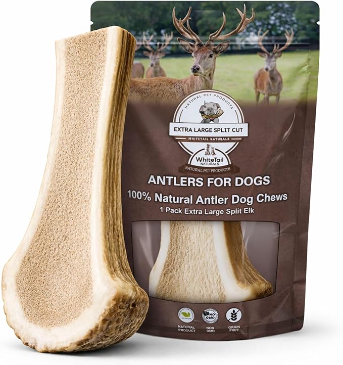 WhiteTail Naturals Premium Split Elk Antlers for Large Dogs (Extra Large-1Pack) - Elk Horn Dog Chews - Naturally Shed Antler Chew Bone - Long Lasting, Crafted in USA