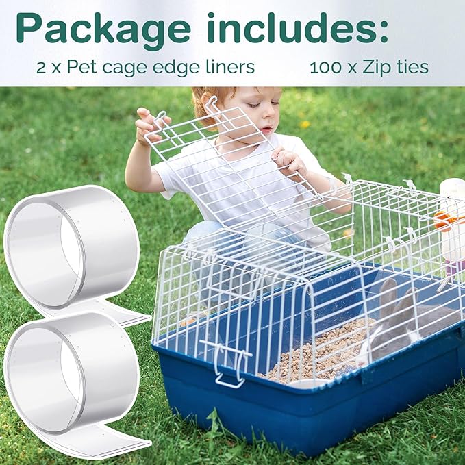 Juexica 2 Pcs 82.7 x 4.5 Inch Guinea Pig Cage Liner Clear Cuttable Critter Liner with Pre Drilled Holes Urine Guard Extra Long Liner with 100 Zip Ties for Rabbit Hamster Ferret Chinchilla