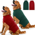 2 Pack Dog Sweaters for Large Dogs Winter Turtleneck Pullover Cable Knit Fleece Stretch Pitbull Labrador Golden Retriever Doberman Bulldog Boy Girl Pet Clothes (XL, Red & Green)