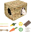 Grass House for Rabbits,Sangle Sopffy,Hand Woven Bunny Grass House,Natural Grass Hideaway for Bunny Guinea Pig Chinchilla Ferret Hamster Squirrel with Rabbit Chew Toys (1 Set, 11.8 * 7.8 * 7.8 inch)