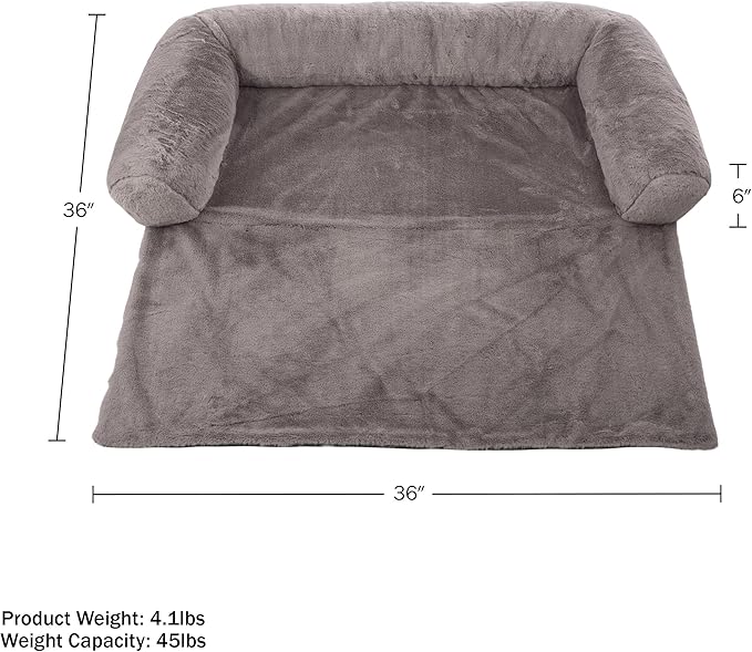 Couch Cover for Dogs Washable - 36x36in Plush Dog Couch Cover Protector for Medium Pets - Washable Pet Furniture Protector with Foam Bolster and Non-Slip Bottom - Puppy Essentials by PETMAKER (Gray)