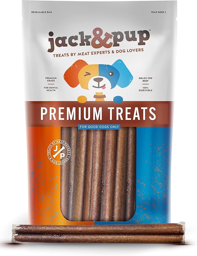 Jack&Pup 6 Inch Bully Sticks for Dogs (5 Pack) Extra Thick Long Lasting Dog Chews, Single Ingredient, 100% Beef Bully Sticks for Large Dogs
