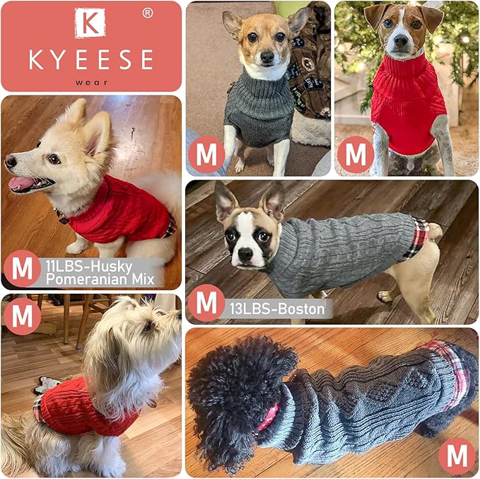 KYEESE Dog Sweater Comfy Pet Coat for Fall Winter Cold Weather Stretchy Knitwear Cat Clothes Soft Pullover Dog Sweaters for Small Dogs Male Warm Turtleneck Small Dogs Sweater with Gingham Patchwork