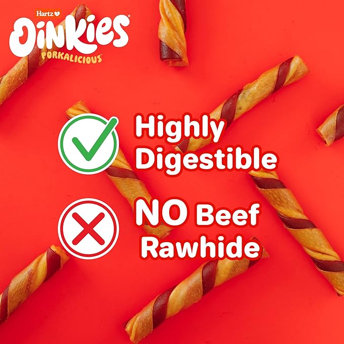 Hartz Oinkies Sizzling Twists Bacon Flavored Rawhide-Free Natural Chew Dog Treats, 8 count