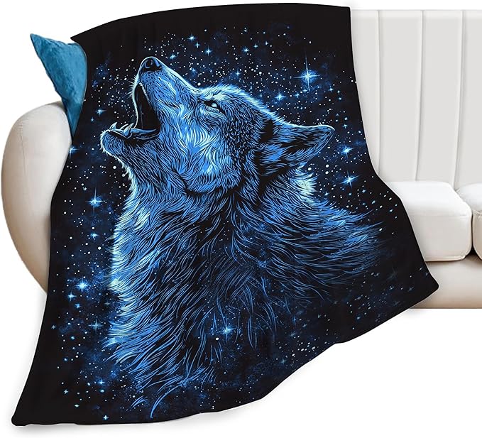 Wolf Blanket, Wolves Decor Throw Blankets, Wolf Gifts for Men Boys Girls Women Lover Adult Cozy Fleece Flannel Bedding Stuff Animal Plush for Couch Sofa Bed 60"X50"