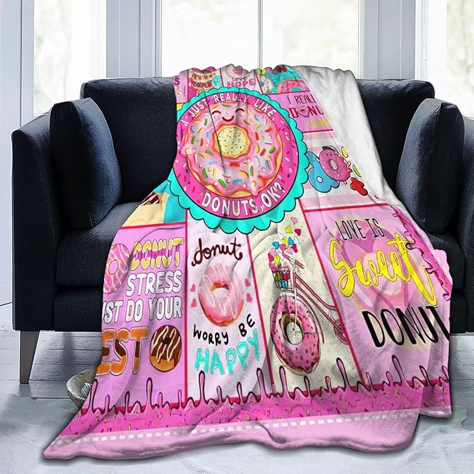 SweetFox Donut Blanket, Funny Cute Donut Decor Throw Blanket Gifts for Girls Boys Food Lovers Super Warm Soft Plush Fleece Lightweight Flannel Winter Bedding Blankets for Kids Adults Women 80"X60"
