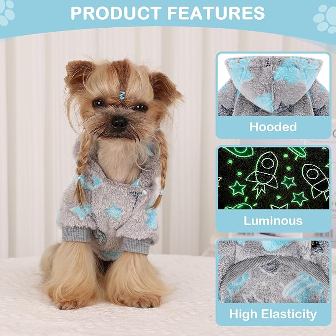 Dog Sweater for Small Dogs Girl Boy, Fleece Dog Hoodie Clothes, Night Glow Puppy Sweater, Soft Warm Extra Small Doggie Sweatshirt, Fall Winter Doggy Clothes Pet Outfits for Chihuahua Yorkie, Grey,S
