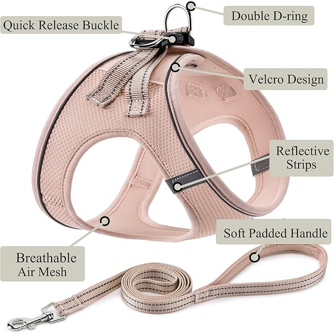Dog Harness with Leash Set, No Pull Adjustable Reflective Step-in Puppy Pet Vest Harnesses for Small Medium Large Dogs and Cats,Light Pink M