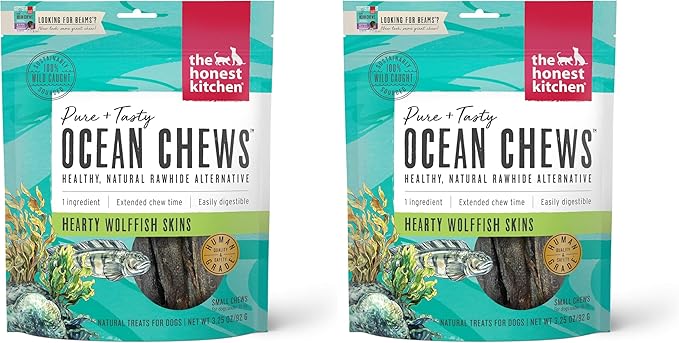 The Honest Kitchen Human Grade Ocean Chews™ Hearty Wolffish Skins Dog Treats,3.25 oz (Beams™),(Pack of 2)