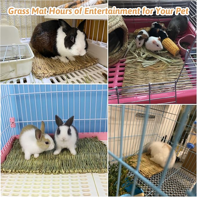 Hamiledyi Grass Mat for Rabbit Bunny Chew Toys Woven Bed Mat for Guinea Pig Chinchilla Squirrel Hamster Cat Dog and Small Animal