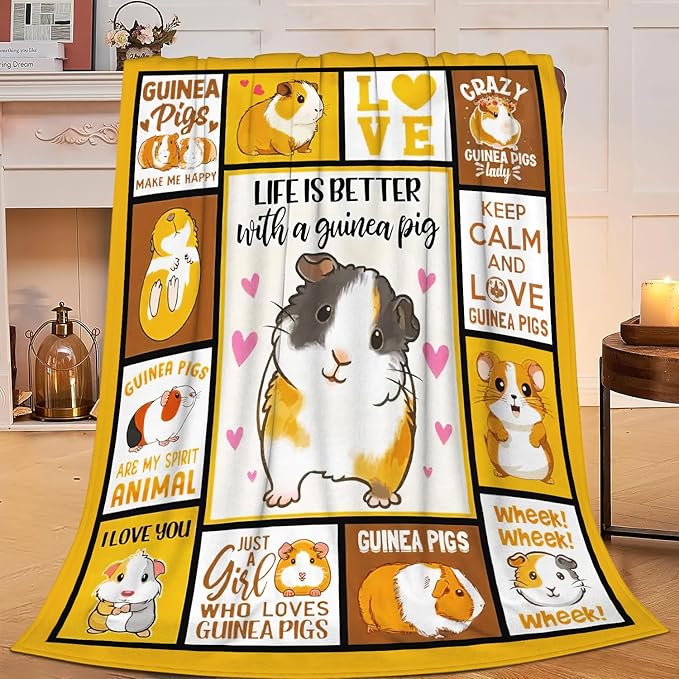 SweetFox Guinea Pig Blanket, Funny Cute Guinea Pig Decor Animal Throw Blanket Gifts for Girls Boys Lovers Super Warm Soft Plush Fleece Flannel Winter Bedding Blankets for Kids Adults Women 50"X40"