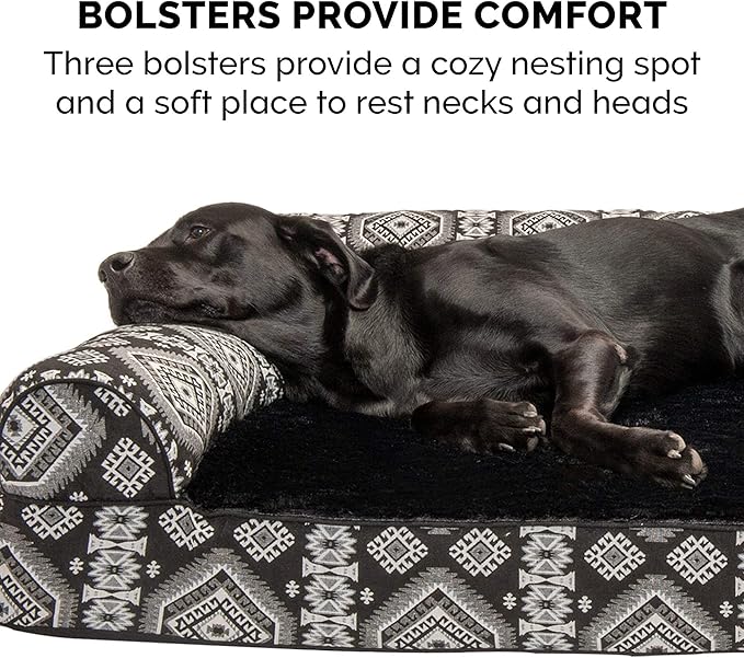 FurHaven Supportive Memory Foam Sofa Dog Bed with Washable & Removable Cover - Plush/Woven - Black Medallion, Dogs Up to 55 lbs - Large