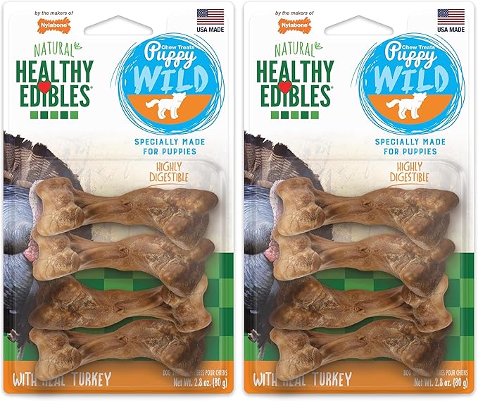 Nylabone Healthy Edibles Wild Natural Long-Lasting Turkey Flavor Bone Chew Treats for Dogs, Small/Regular (), 4 Count (Pack of 2)