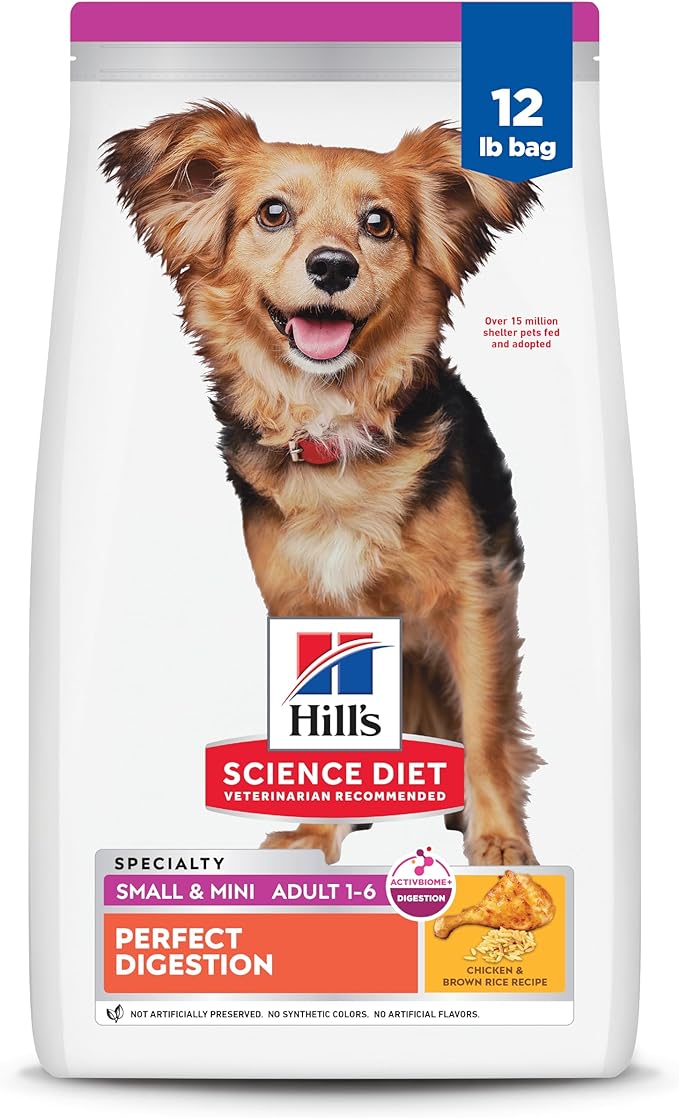 Hill's Science Diet Perfect Digestion, Adult 1-6, Small & Mini Breeds Digestive Support, Dry Dog Food, Chicken & Brown Rice, 12 lb Bag