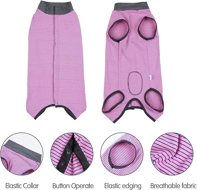 Dotoner Dog Recovery Suit Abdominal Wound Puppy Surgical Clothes Post-Operative Vest Pet After Surgery Wear Substitute E-Collar & Cone(XL,Pink)