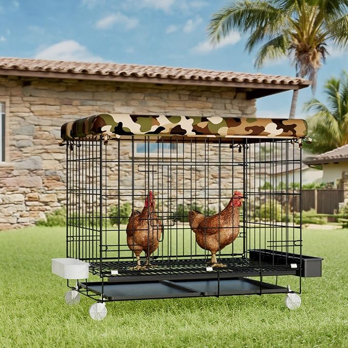 STILLCOVE Small Chicken Cage Outside: Wire Small Animal Cage with Wheels & Waterproof Cover for Guinea Pig Rabbit Bunny Ferret Hamster Dog Cat Duck Bird