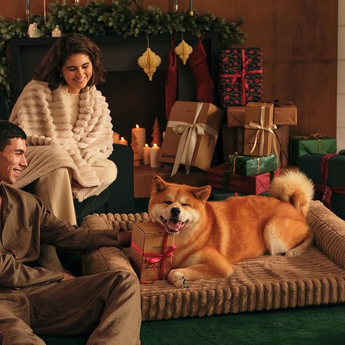 Bedsure ComfyFleece™ Orthopedic Dog Bed for Medium Dogs, Waterproof Memory Foam Medium Pet Beds with Sides, Non-Slip Bottom and Egg-Crate Foam Dog Couch Sofa with Washable Corduroy Cover, Brown