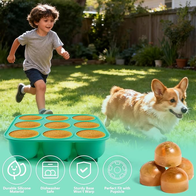 9 Cavities Silicone Dog Treat Mold with Lid for Woof Pupsicle & Power Chewer Pupsicle,Frozen Dog Silicone Molds for Making Refill Treats 75 lbs & Up (Extra Large with Lid)