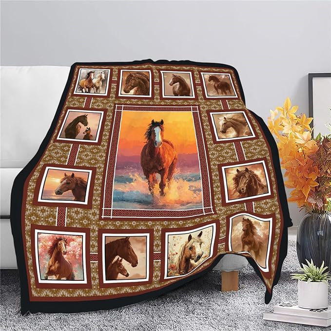 Horse Throw Blanket Horse Stuff Gifts for Kids Girls Boys Adults Women Men Soft Cozy Warm Plush Fluffy Fuzzy Fleece Blanket Decor 40''X50''