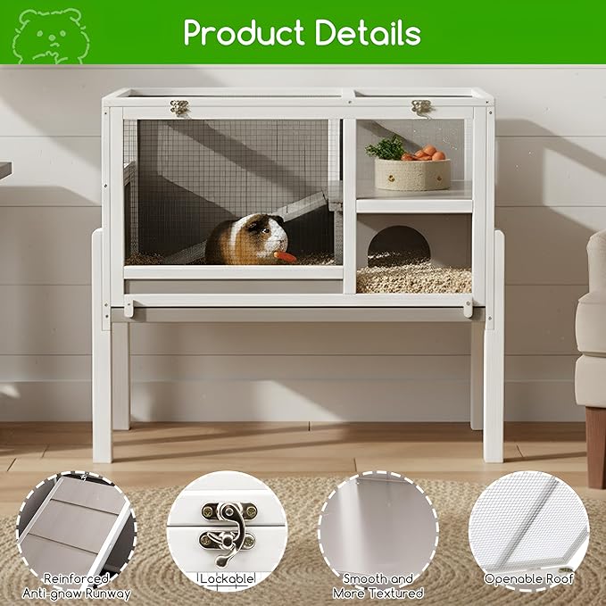 Guinea Pig Cages with Detachable Legs, 2-Storey Indoor Guinea Pig House Hamster Rabbit Cages for Small Animals with Pull Out Tray, Metal Strip Ramp, Ramp, Hideout
