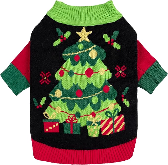 Fitwarm Cozy Dog Christmas Sweater, Thermal Winter Clothes for Small Dogs, Boy & Girl, Holiday Pet Apparel, Black, Red, Green, Yellow, XS