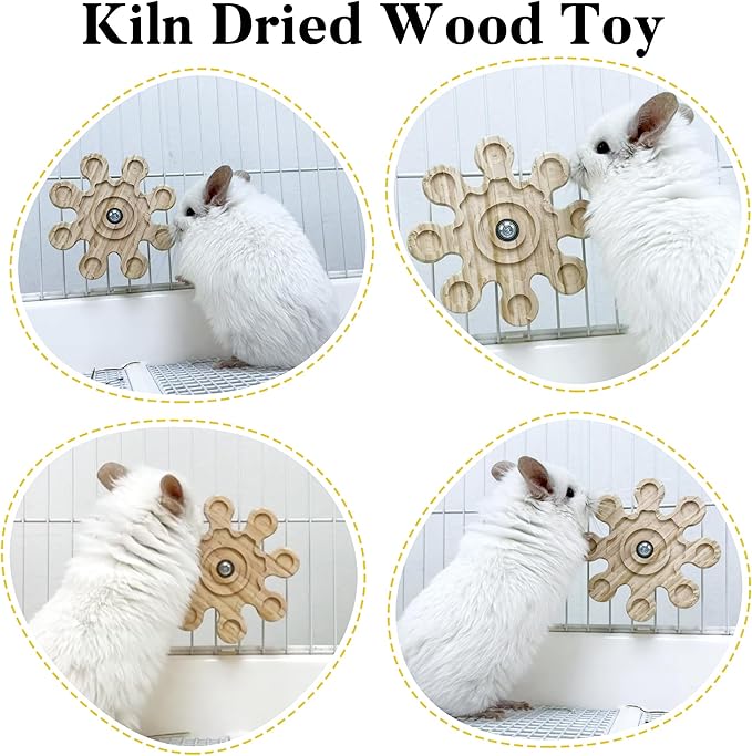 Rotating Natural Wood Chinchilla Chew Toys for Teeth, Interactive Enrichment Toys, Hanging Exercise Chinchilla Toys for Cage for Playtime, Spinner Cage Accessories Wheel